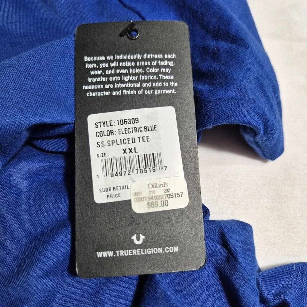 True Religion T-Shirt Mens 2XL Blue 100% Cotton Short Sleeve (44)
